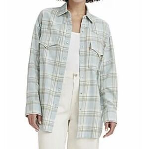 Levi's Women's Medium Blue Dylan Relaxed Pearl Snap Western Flannel Shirt NWT
